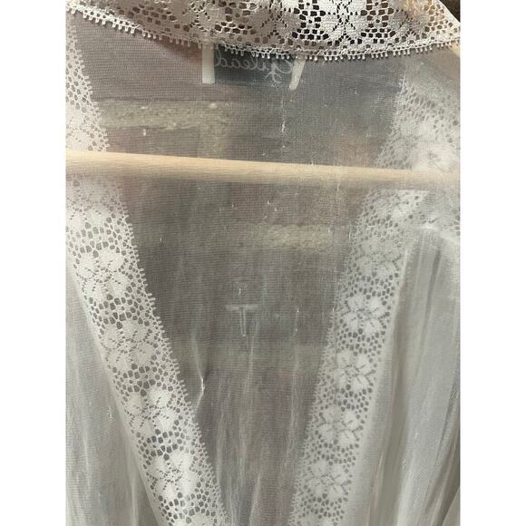 Vintage 70s Gilead Sheer Cottagecore Prairie Fairy Lace Coquette Robe Ivory - Picture 6 of 10